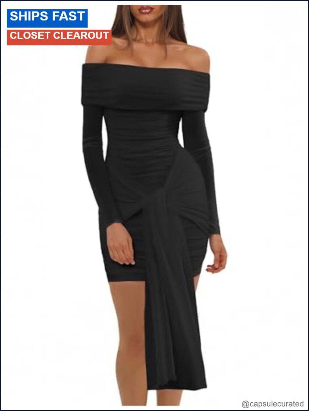 Off The Shoulder Bodycon Mini Dress Ruched Long Sleeve Formal